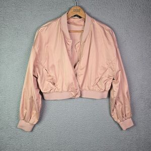 Zara Cropped Full Zip Jacket L Peach Polyester Spandex Stretch